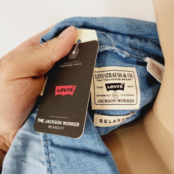 Levi's Dark Blue Relaxed Fit Jackson Worker Button Up Denim Shirt Size XXL - Picture 6 of 12